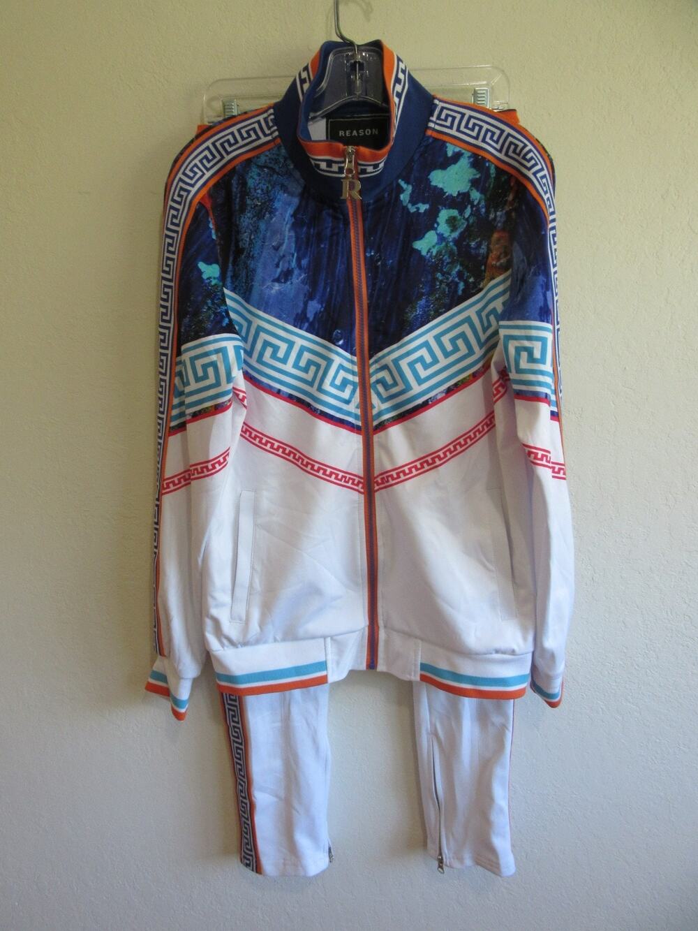 REASON Multicolor S Geometric Jacket & Pants Athletic Streetwear Set NWT